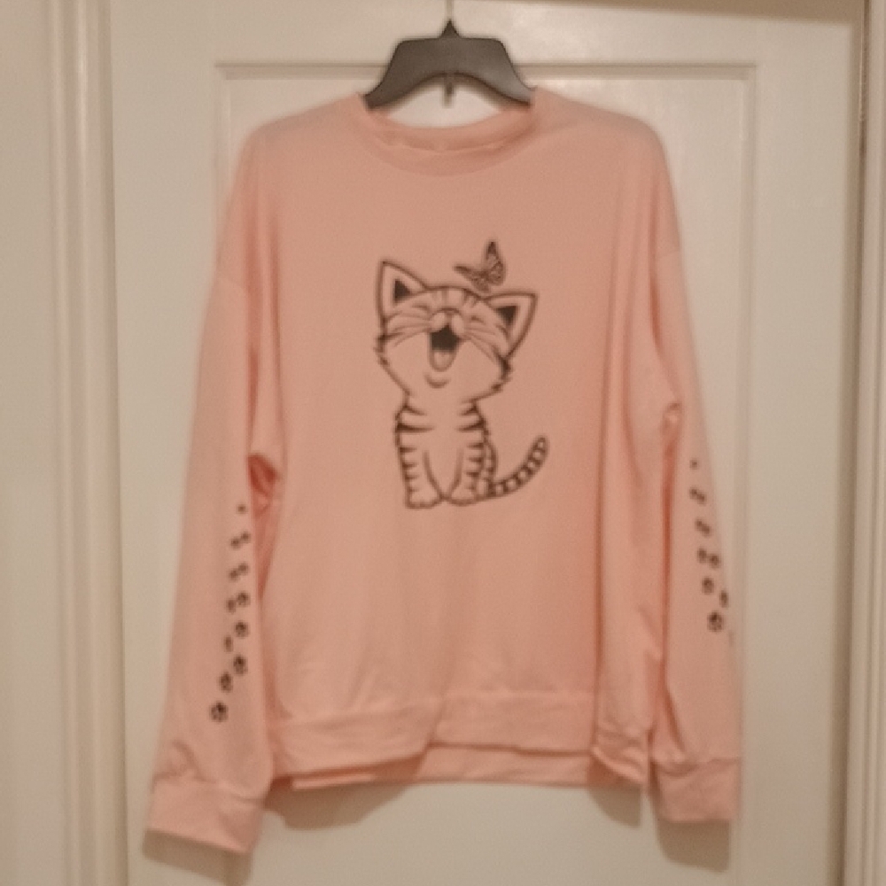 Pink Cat Graphic Sweatshirt